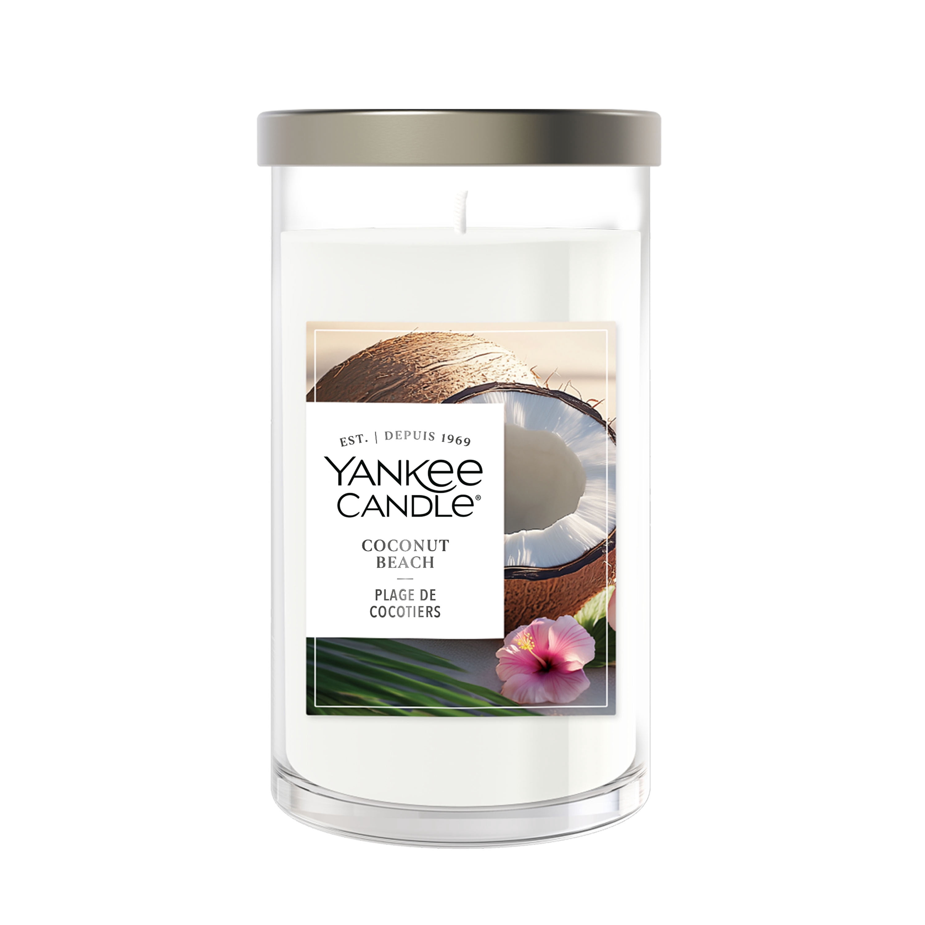 Bougie parfumée Yankee Candle Signature, plage de cocotiers, bougie pilier format moyen, parfumés avec jusqu’à 115 heures de temps de combustion, mélange de cire de soya pour un parfum constant