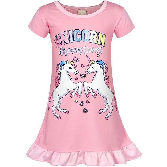 Girls Nightgowns Sleepwear Unicorn Sleep Shirts Short Sleeve Kids Pajamas Night Sleep Dress