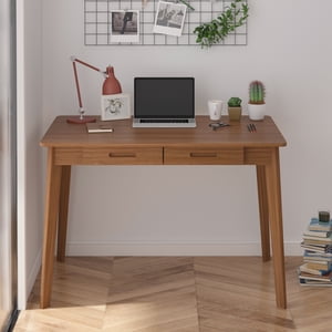 MONSLIPA Industrial Bureau en bois moderne avec tiroirs de rangement, bureau d'ordinateur de bureau et bureau à domicile avec jambes en bois robuste, 40" Longue (Walnut)