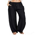 thumbnail image 1 of Women‘s Linen Plus Size High Waisted Loose Fit Pants Drawstring Closure Gothic Trousers for Women, 1 of 4