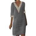 thumbnail image 2 of Weiqiqre Robes de Cocktail pour Femmes, Robe d'Été Décontractée pour Femmes à Col en V, Couleur Unie, Manches Courtes, 2 of 5