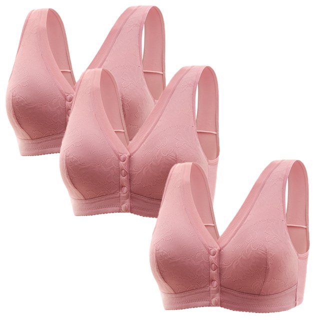Timegard 3pc Front Closure Bras for Women Plus Size Wirefree Full Coverage Comfort Everyday Bralette