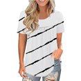 thumbnail image 1 of Pompotops Mode Femmes Dentelle Pachwork Imprimé Manches Courtes O-Cou Tops Blouse Décontractée, 1 of 6