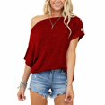 thumbnail image 3 of CHGBMOK Plus Size Womens Tops Fashion Womens Solid Color Off The Shoulder Button Short Sleeve Tops Blouses Summer Beach Tops on Clearance, 3 of 6