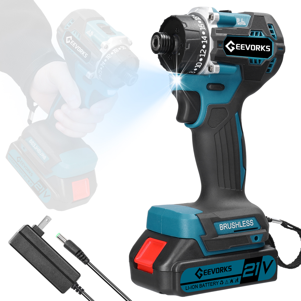 Mistaha 21V Cordless Drill with Adjustable Speed, Brushless Motor, LED Light, and Cooling System - Lithium Battery Included