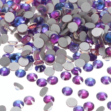 Uxcell Round Flatback Rhinestones Flat Back Crystal Glass Gems Diamonds for DIY Craft Clothes Nail Art Decoration Blue Purple