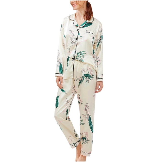 XZNGL Pantalon de Pyjama pour Femmes Mode pour Femmes Imprimé Tenue d'Intérieur Ensemble Deux Pièces Pantalon à Manches Longues Ensemble de Pyjama Hauts à Manches Longues pour Femmes Pantalon pour Femmes Ensemble Tailleur pour Femmes Hauts à Manches Longues