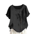 thumbnail image 1 of Mrat Basic Daily Blouse Blouse à Manches Courtes Ample et Confortable pour Femmes, Couleur Unie, Boutonnée, Style Court Lock, Décontractée, Col Rond, T-Shirt Court, P-26, Noir, TG, 1 of 6