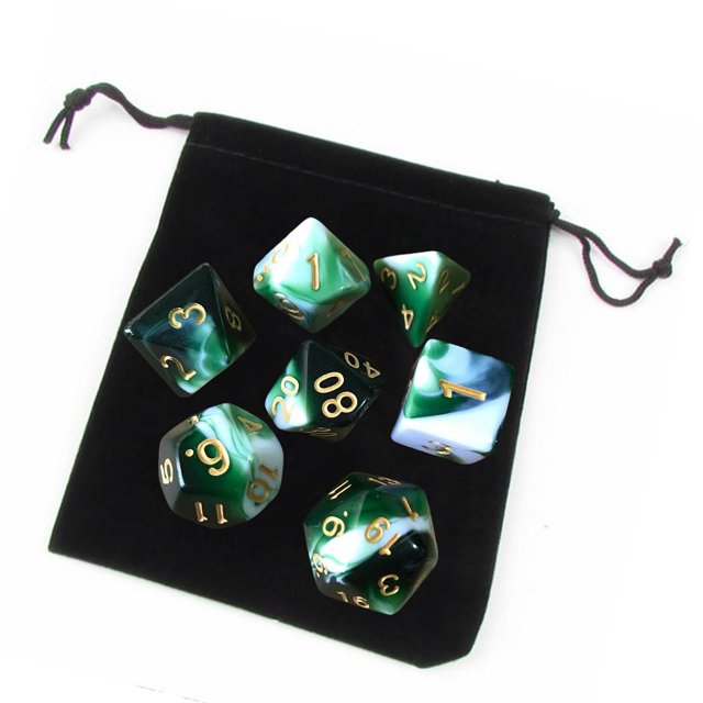 lionlar Ensemble de 7 dés Polyédriques avec Pochette Barre Enseignement des Maths Vert F