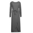thumbnail image 3 of cfhntfmh Robes de Cocktail pour Femmes Automne Confortables Col Rond Manches Longues Longue Robe Maxi Douce Aguichant Ceinturée Fente Latérale Robe de Soirée, 3 of 3
