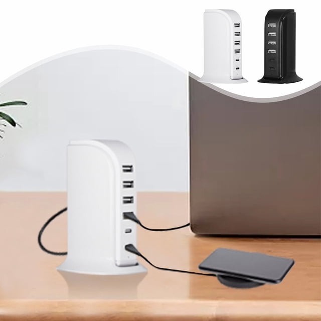 Sentmoon Chargeur USB Multi-Interface 30W Concentrateur de Charge Rapide 4 Ports USB 2 Ports Type-C Station de Charge de Bureau Support 5V4A pour Maison Bureau Voyage