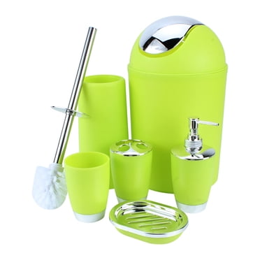 HURRISE Ensemble d'Accessoires de Salle de Bain 6 Pcs, Ensemble de Bain en Plastique Bouteilles de Lotion, Porte-Brosse à Dents, Tasse à Dents, Porte-Savon, Brosse de Toilette, Poubelle, Vert