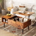 thumbnail image 2 of EDX Table Basse Moderne à Plateau Relevable avec Compartiments de Rangement Cachés, Tablettes Ajustables pour Salon, Petits Espaces, Brun Rustique, 2 of 10