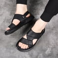 thumbnail image 3 of Slip on Sandals for Men Black Leather Trendy Slingback Work Slides Summer Shoes Beach Outdoor Slippers, 3 of 7