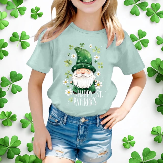 WEAIXIMIUNG T-Shirt Imprimé à Manches Courtes pour Enfants de la Saint-Patrick, Chemise Décontractée 140