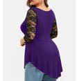 thumbnail image 3 of Heliisoer Plus Size Floral Lace Women Solid O-Neck Asymmetric Three Quarter Tops, 3 of 8
