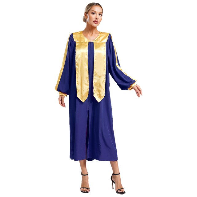 Raenseen Robe de Chorale Unisexe de Luxe à Col en V à Manches Longues Robe de Doctorat Costume de Juge Robe de Collation des Grades Bleu m