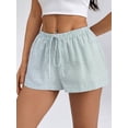 thumbnail image 4 of Women'S Striped Print Drawstring Elastic Waist Shorts Casual Wide Leg Low Rise Summer Boxer Shorts Green S, 4 of 7