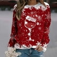 thumbnail image 2 of Besolor Chandail à Col Rond de Noël pour Femmes, Imprimé de Verre de Vin, Manches Longues, Chandails Mode, Hauts Graphiques Flocon de Neige, 2 of 4