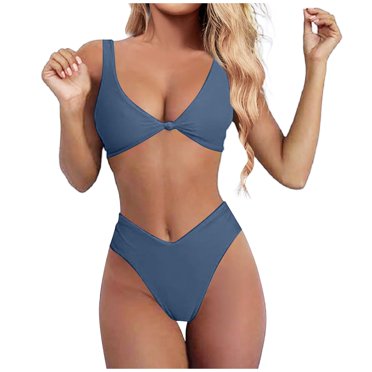 2025 Bikini Set for Women Womens Swimming Suits with Skirts Solid V Neck Knot Swim Shorts Women Set Front Push Up High Swimsuits for Women 1 Piece Leg Thong Two Piece