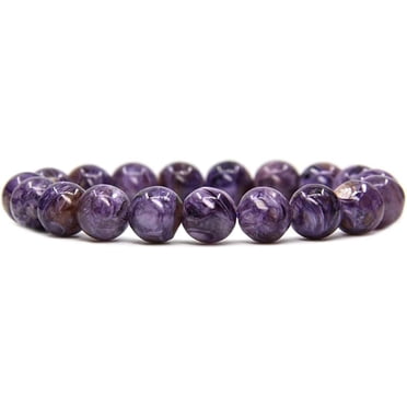 Angelstones Charoite Russe Naturelle Véritables Pierres Précieuses Semi-Précieuses Guérison Bracelet Extensible Perlé 10 mm 7 Pouces Unisexe