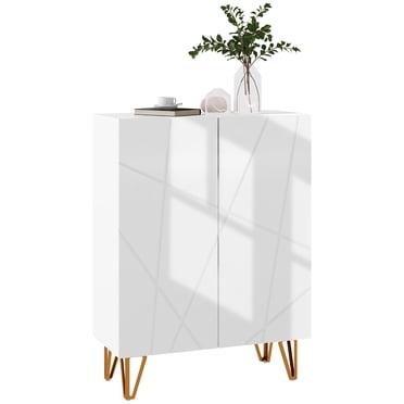HOMCOM Armoire à Chaussures Étroite, Armoire de Rangement pour Chaussures à Fini Très Lustré, Blanc