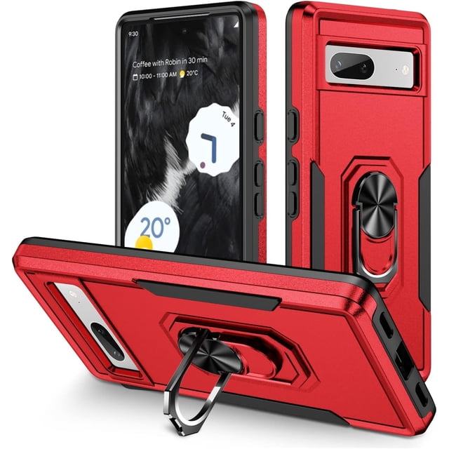 KOMI for Google Pixel 8 Case with Screen Protector, Built in 360°Adjustable Ring Kickstand Military Protective Armor ShockProof Cover - Green