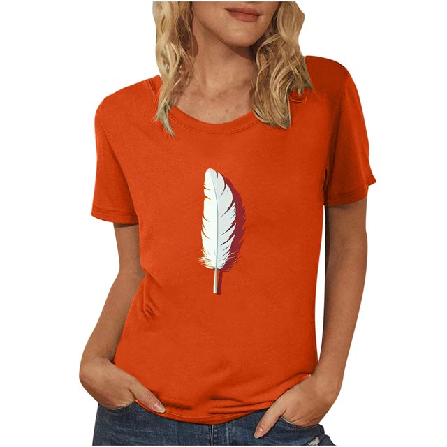 Dadaria Hauts pour Femmes Chemise Orange T-Shirt à Manches Courtes T-Shirt Col Rond Tee d'Été Chandail Blouses TG
