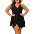 thumbnail image 2 of Tauxra Women Plus Size Swimwear Tops, V Neck Sleeveless Swim Tops for Women, Solid Color Tunic Rash Guard, with Side Skirt Coverage, Ruched Waist, 2 of 8