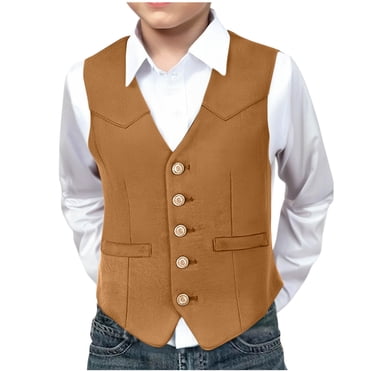 Posijego Gilets de Costume pour Garçons à Boutons Col en V Vintage Gilets de Mariage Anniversaire Fête Hauts de Gilet pour Garçons