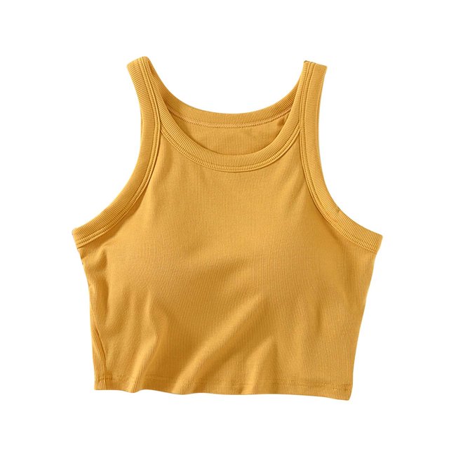 Timegard Camisoles pour Femmes Côtelées d'Été à Col Rond Sans Manches Confortables Courtes avec Soutien-Gorge Intégré