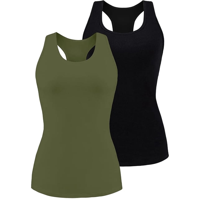 Charmo Camisole en Coton pour Femme avec Soutien-Gorge Intégré Débardeur Extensible sous-Maillots Cami 2 Paquets