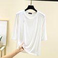 thumbnail image 2 of Timegard Hauts pour Femmes Col Rond Manches 3/4 Blouse Ample Confortable Décontractée Couleur Unie Pyjama T-Shirt Hauts, 2 of 6