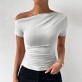 thumbnail image 3 of Plebaso Women's One Shoulder Tops Short/Long Sleeve Slim Shirts Ruched Going out Tees Shirts for Women, 3 of 6