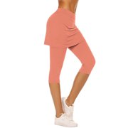 hotojiny Women Tennis Skirted Leggings Capris Casual High Waist Yoga Leggings with Skirts for Running Dance Golf Gym