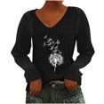thumbnail image 1 of Yuyuzo Womens Basic Fall Tops V Neck Long Sleeve Dandelion Pattern Comfy Tunic Top Tees Pullover Blouse, 1 of 4