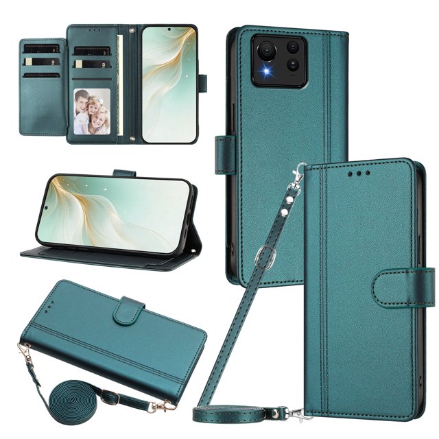 Book Style Wallet Cover for ASUS Zenfone 11 Ultra, Soft PU Leather, Dark Green