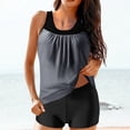 thumbnail image 2 of RKSTN Tankini Swimsuits for Women Summer Fashion Solid ColorConservative Two Piece Set Bathing Suits with Boyshorts Loose Plus Size Round Neck Sleeveless Pleated Swimsuits, 2 of 5