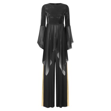 Miaeowve Tenue de Performance de Danse Liturgique de Louange pour Femmes, Paillettes, Tenue de Danse de Culte Lyrique, Costume d'Église, Noir, M