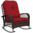 thumbnail image 1 of Outsunny Fauteuil à Bascule en Rotin avec Coussin Moelleux pour Jardin, Rouge, 1 of 10