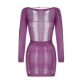 thumbnail image 4 of Fortune Women Knitted Cutout Short Dress Summer Backless Long Sleeve Wrapped Mini Dresses, 4 of 6