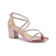 thumbnail image 1 of BLISSFUL STEP Sandale à Bout Ouvert pour Femme, Paillettes, Bride Croisée, Talon Bloc, Sandales de Bal, Rose, 8,5, 1 of 8