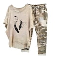 thumbnail image 1 of Mikilon Ensemble de Détente Confortable pour Femmes, Tenue d'Intérieur 2 Pcs, Ensemble de Détente Imprimé, Haut à Manches Mi-Longues à Col Rond + Pantalon, Kaki-C 3TG, 1 of 6