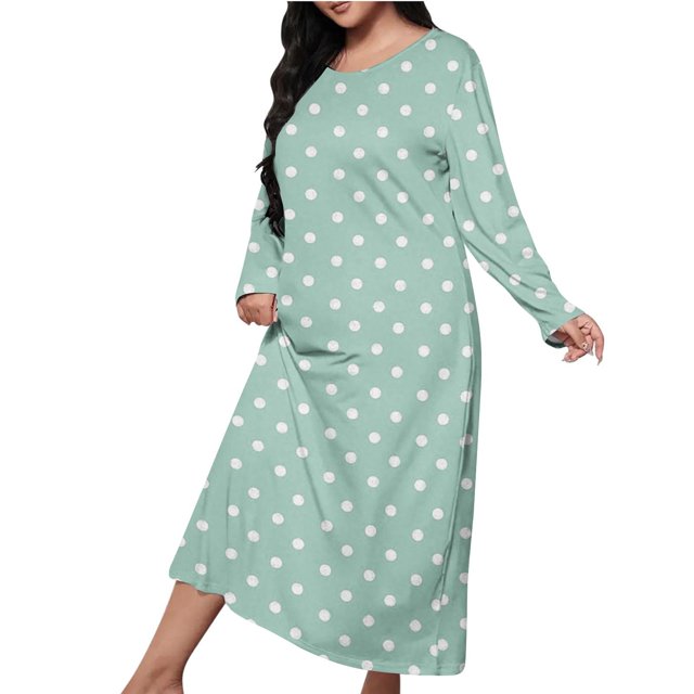 Erwazi Chemises de Nuit pour Femmes Maxi Col Rond Manches Longues Vêtements de Nuit Confortables Imprimé Ample Doux Décontracté Robe de Nuit Confortable