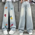 thumbnail image 4 of Girls' Straight Wide Leg Jeans | Comfy Stretch Denim Pants for Ages 5-15, 4 of 8