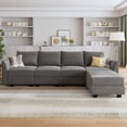 thumbnail image 2 of HONBAY Velvet Couch with Reversible Chaise and Storage Ottoman, Dull Grey, 2 of 5