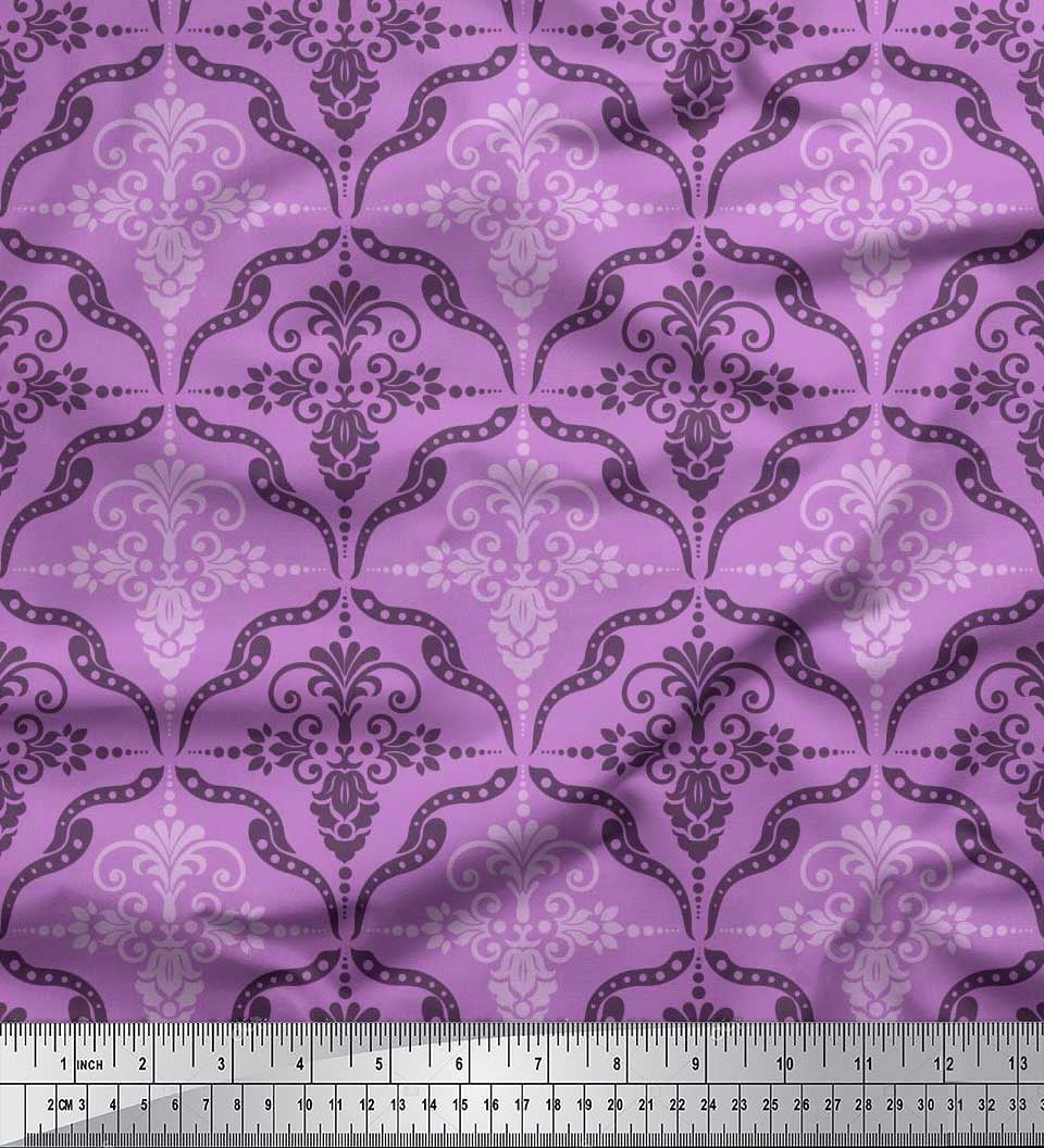 Soimoi Viscose Chiffon Fabric Filigree Damask Printed Fabric 1 Yard 42 Inch Wide
