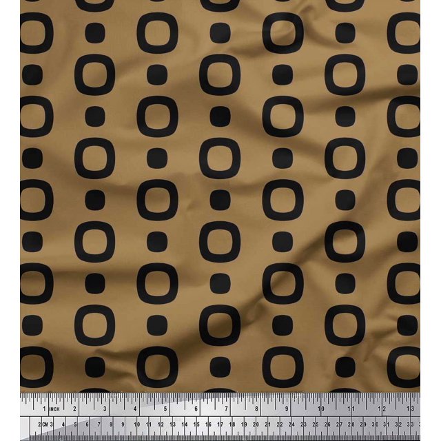 Soimoi Brown polyester Crepe Fabric Square Geometric Print Fabric by the Yard 52 Inch Wide