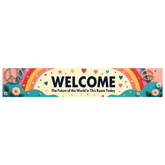 Welcome Party Event Backdrop Rainbow Peace Flower Banner Classroom Decoration School Entry Background Celebration Event Display Sign Kids Room