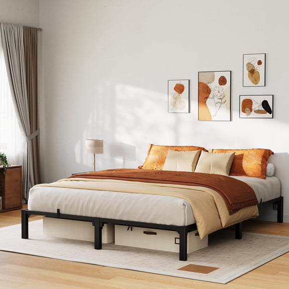10 in Queen Tool-Free Bed Frame, Heavy Duty Metal Platform Bed Frame with Durable Iron Slat Support and Legs, No Box Spring Required, No Screws Needed, Support Up to 800 LBS